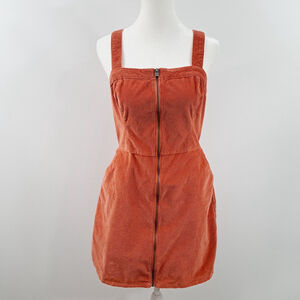 Hollister Rust Corduroy Dress Size Medium Full Zip Pockets Adjustable Straps